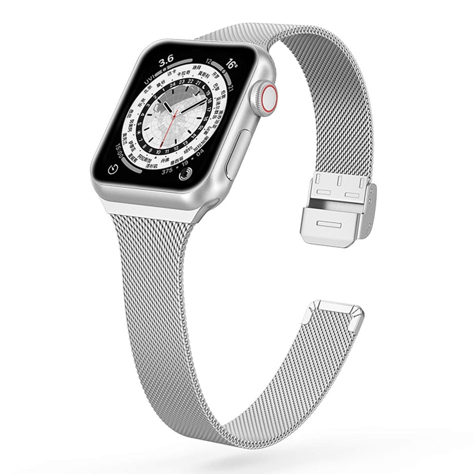 Slim bracelet Metal band for Apple Watch 8 7 6 SE 5 4 3 38 40 41 45 49MM Ultra Stainless Steel Milanese strap for iwatch 42 44MM